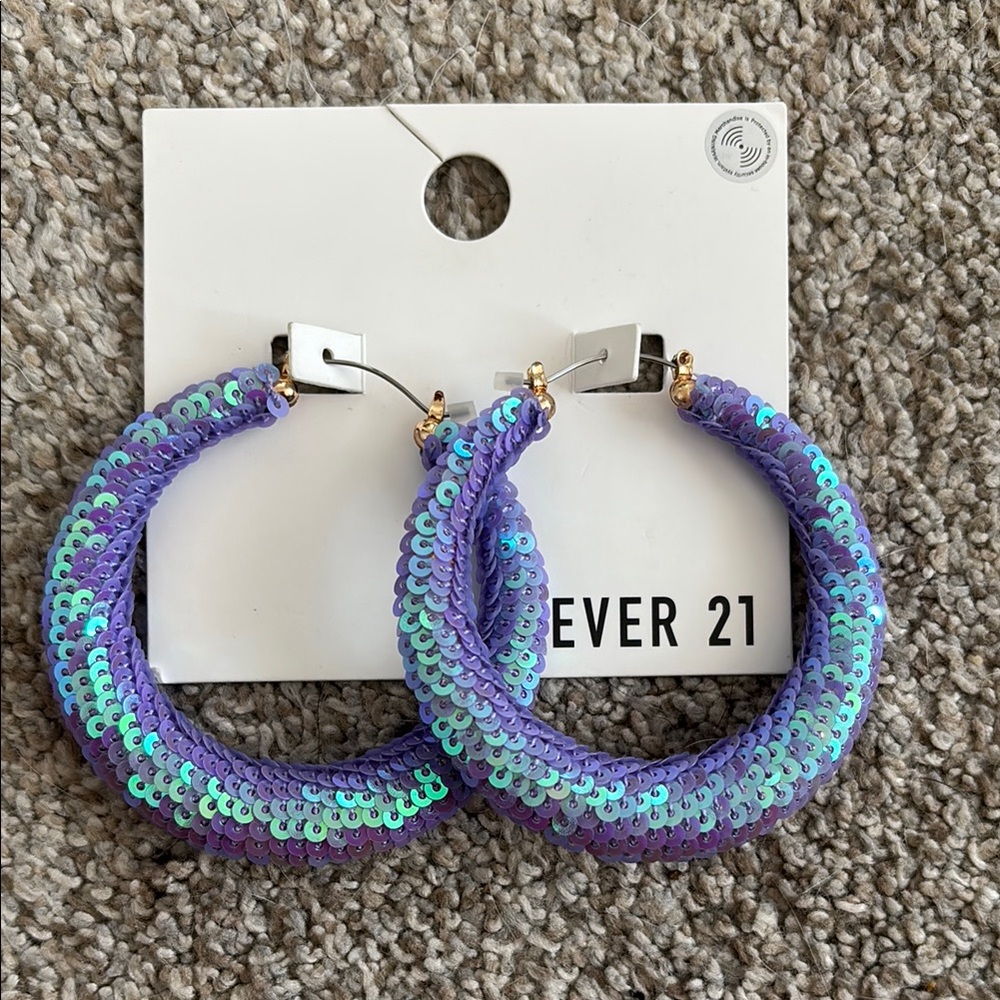 Forever 21 Purple Sequin Hoop Earrings